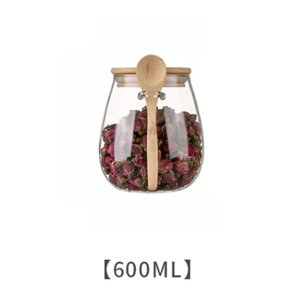 1pack 350/600/1000ml Airtight Glass Jar Storage Container with Bamboo Lid Food Storage Pots For Coffee Beans Tea Dried Grains