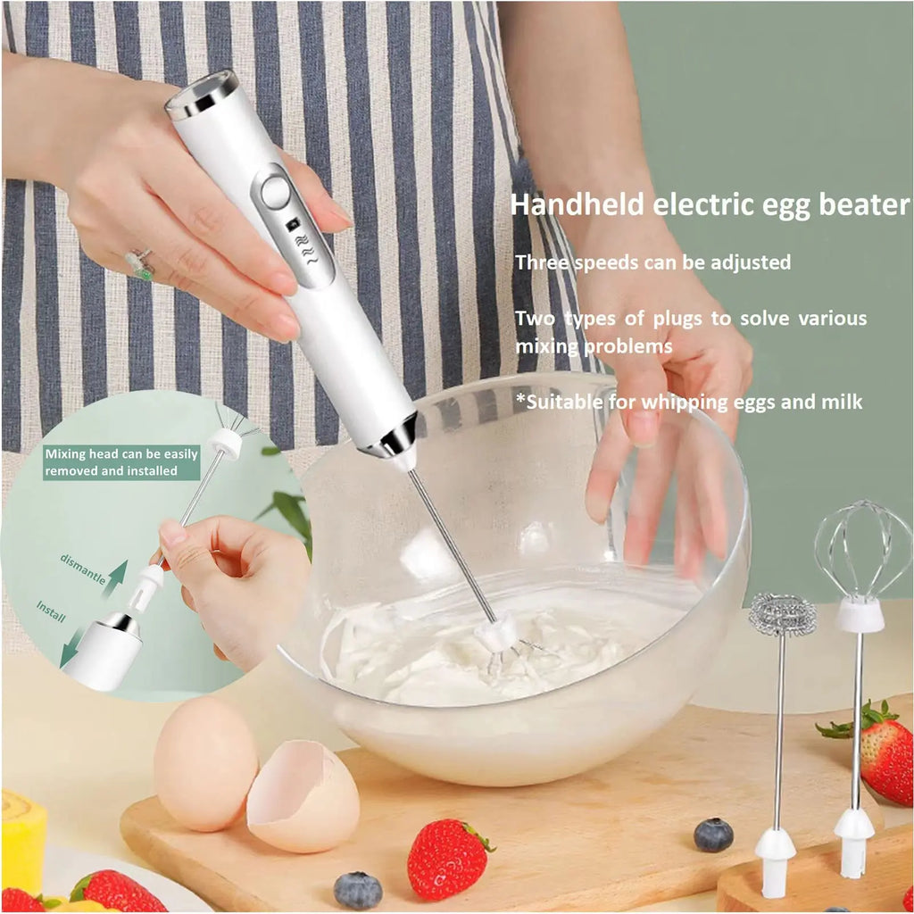 Milk Frother Handheld for Coffee, Electric Whisk 3 Speed Adjustable, Drink Mixer with Stand Bracket Rechargeable Egg Beater