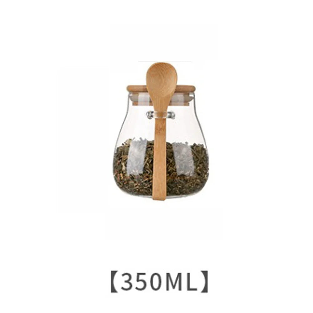 1pack 350/600/1000ml Airtight Glass Jar Storage Container with Bamboo Lid Food Storage Pots For Coffee Beans Tea Dried Grains