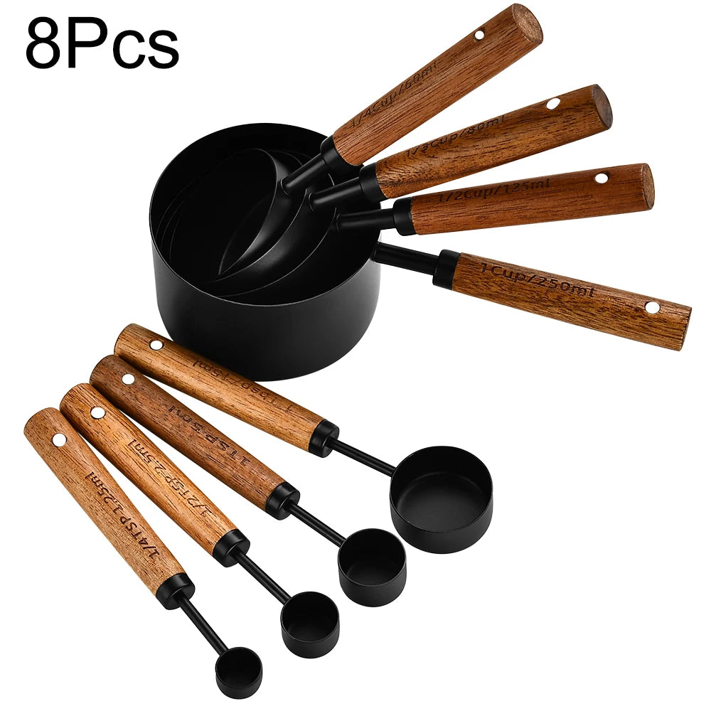 Gold Wooden Handle Measuring Cups & Spoons Set