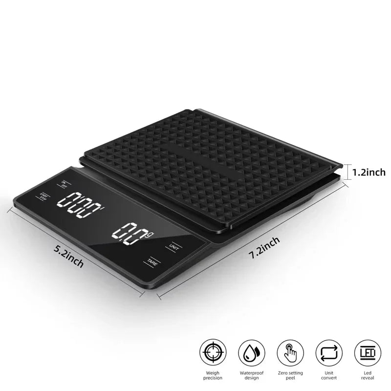 3kg/0.1g Digital Coffee Scale with Timer Kitchen Tools Multifunction Weighing Scale Pour Over Drip Espresso Scale LCD Display