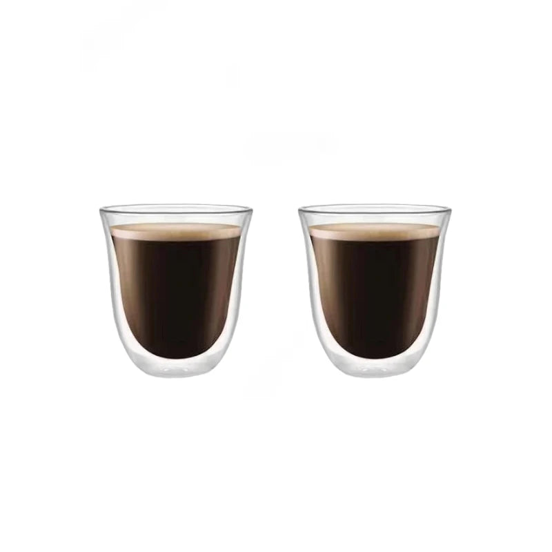 2pcs 80/150/220ml Double Wall Coffee Cup Heat Insulation Glass Cup Beer Milk Water Cups Transparent Cup Glass Drinkware Mug
