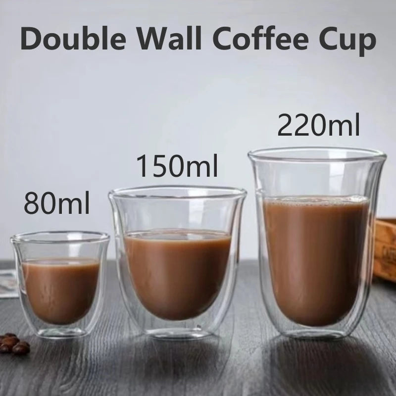 2pcs 80/150/220ml Double Wall Coffee Cup Heat Insulation Glass Cup Beer Milk Water Cups Transparent Cup Glass Drinkware Mug