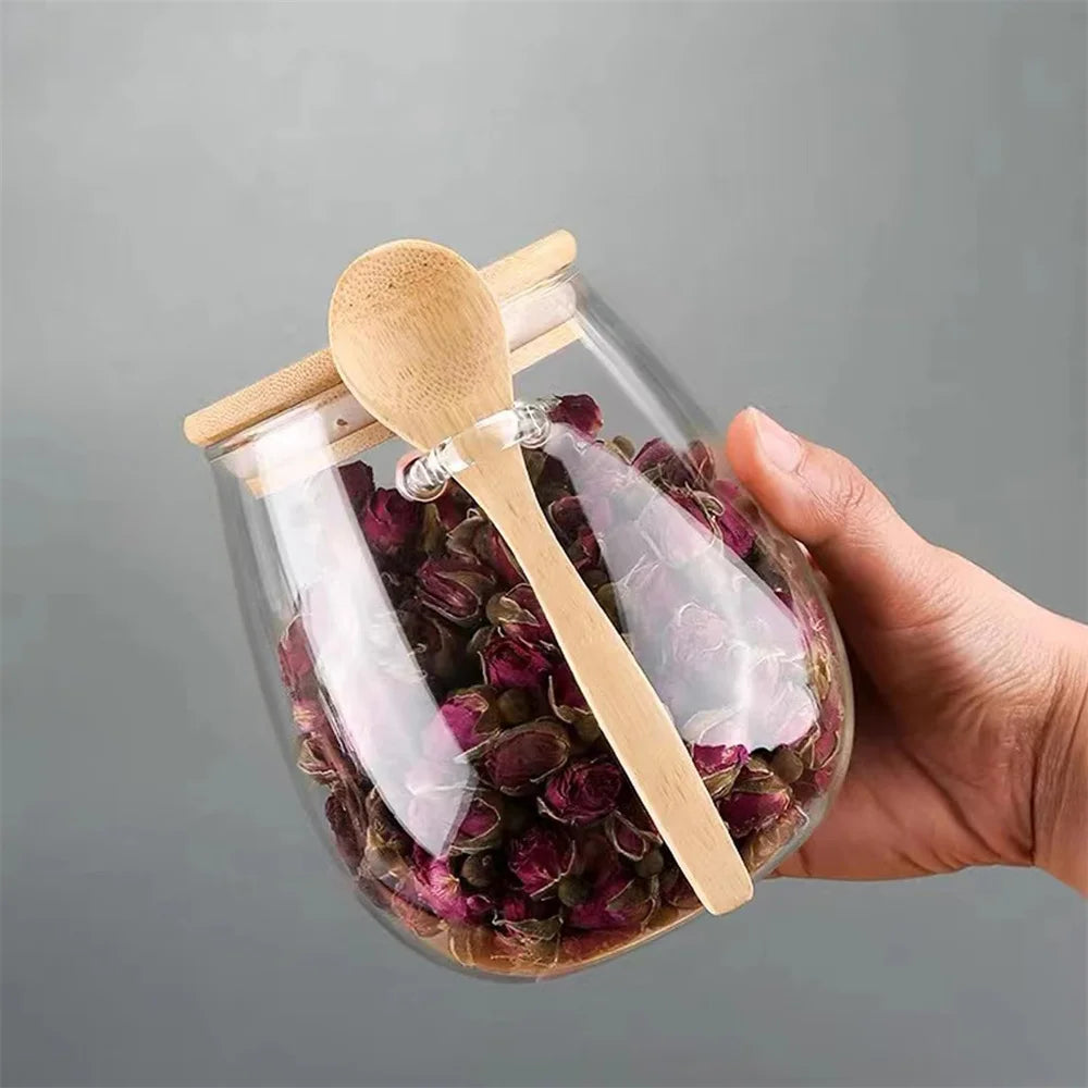 1pack 350/600/1000ml Airtight Glass Jar Storage Container with Bamboo Lid Food Storage Pots For Coffee Beans Tea Dried Grains