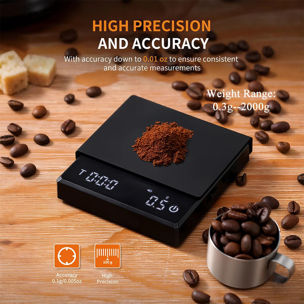 Mini Digital Coffee Scale rechargeable High Precision 0.1g Kitchen Scale With Timer Espresso Coffee Maker LED Display