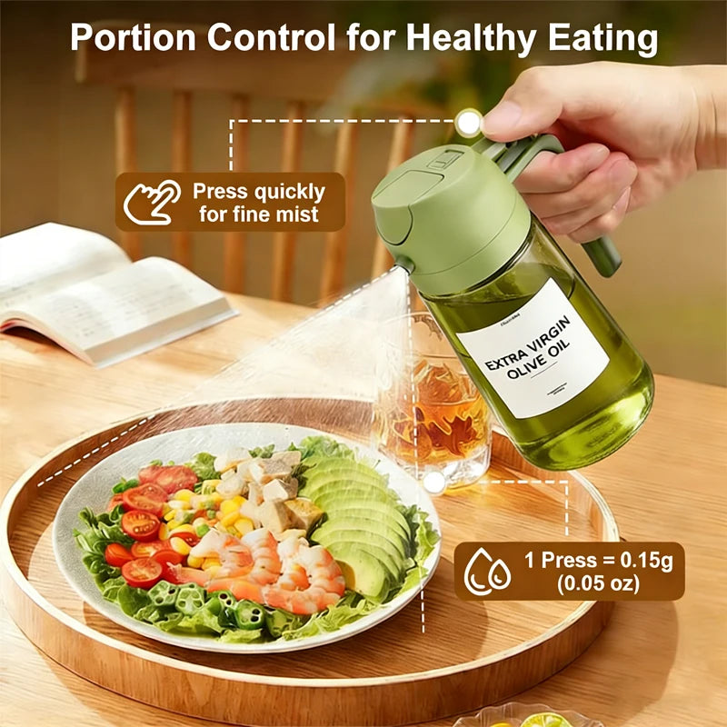 Leakproof 16oz 470ml 2-in-1 Brown Glass Olive Oil Dispenser Sprayer Eco-Friendly Oil Spray Bottle for Cooking Baking BBQ Grill