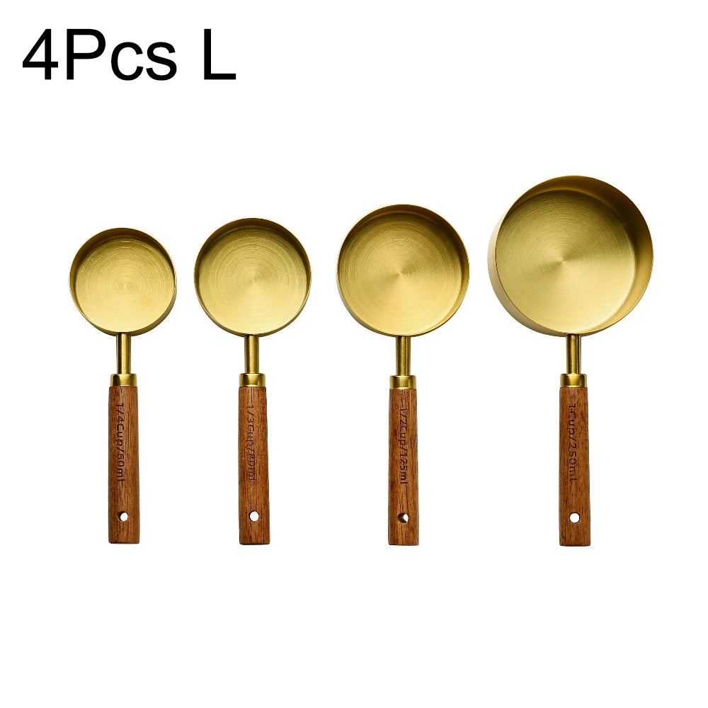 Gold Wooden Handle Measuring Cups & Spoons Set
