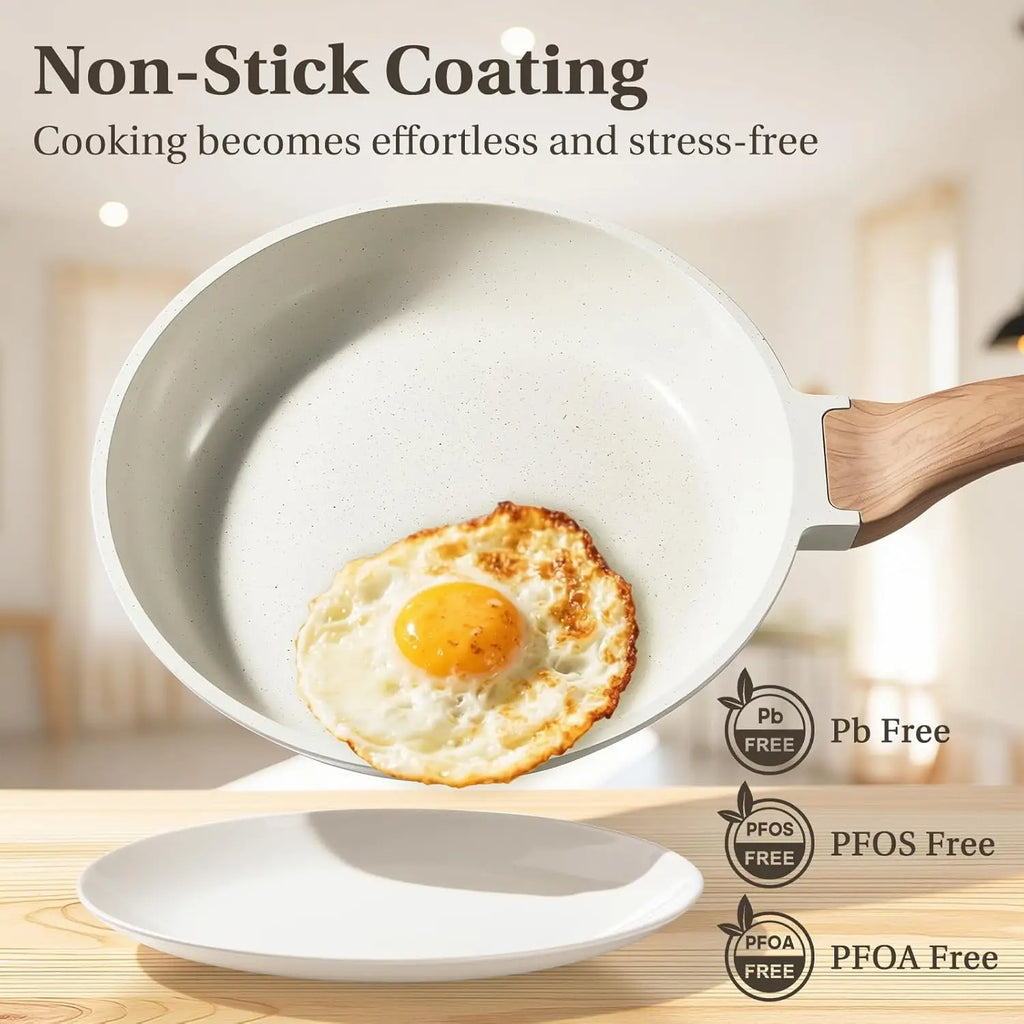 Pots and Pans Set Non Stick, 25-Piece Induction Kitchen Cookware, Stackable RV Cookware with Removable Handle, White