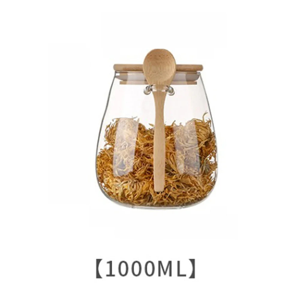 1pack 350/600/1000ml Airtight Glass Jar Storage Container with Bamboo Lid Food Storage Pots For Coffee Beans Tea Dried Grains