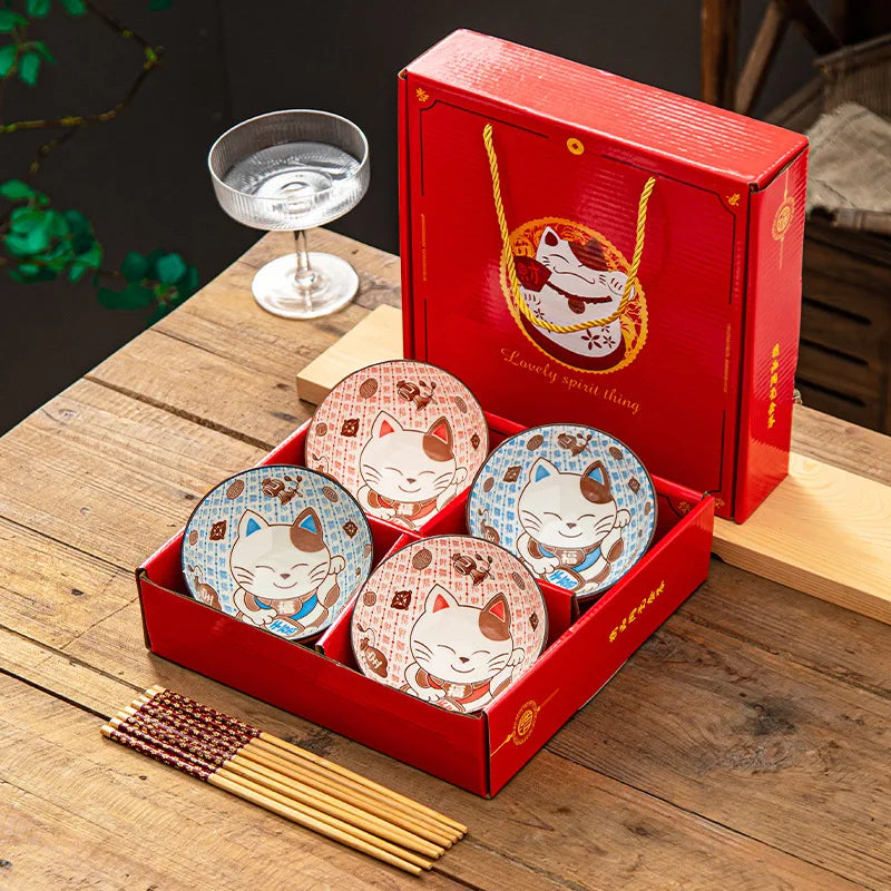 Bohemian Ceramic Tableware Household Gift Blue and White Porcelain Chopsticks Bowl Set Gift Box Packing