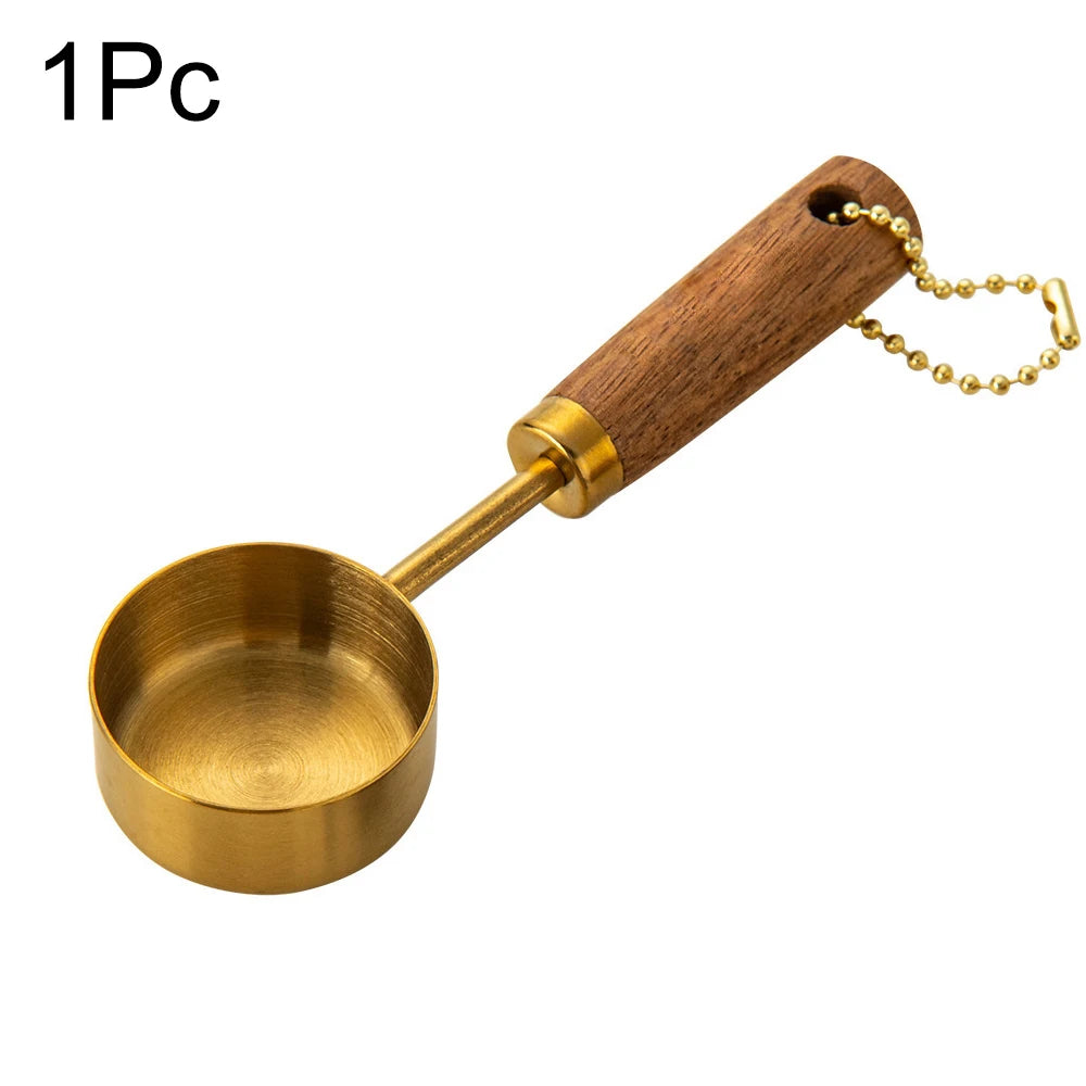 Gold Wooden Handle Measuring Cups & Spoons Set