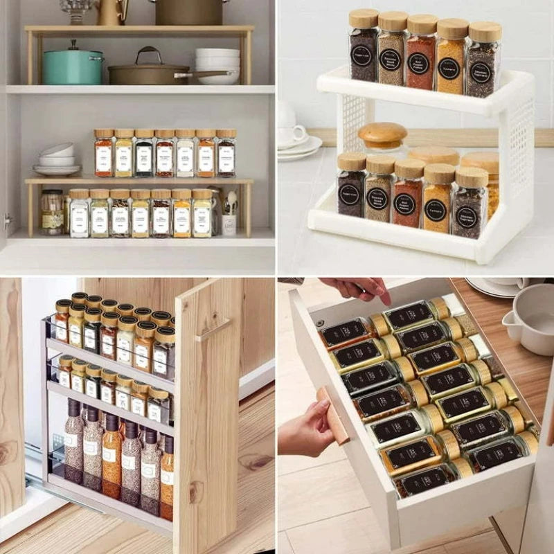 12Pcs Glass Spice Jars with Bamboo Lid Kitchen Glass Jars Spice Jar Set Seasoning Jars Organizer Storage Bottles for Spice Rack