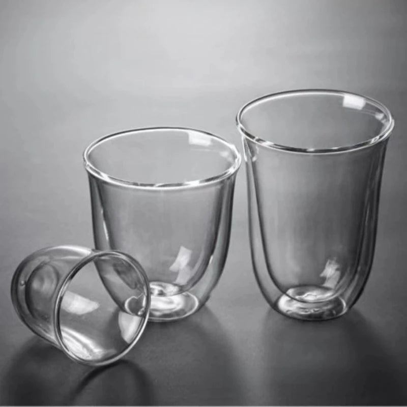 2pcs 80/150/220ml Double Wall Coffee Cup Heat Insulation Glass Cup Beer Milk Water Cups Transparent Cup Glass Drinkware Mug