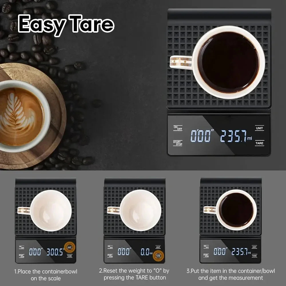 3kg/0.1g Digital Coffee Scale with Timer Kitchen Tools Multifunction Weighing Scale Pour Over Drip Espresso Scale LCD Display