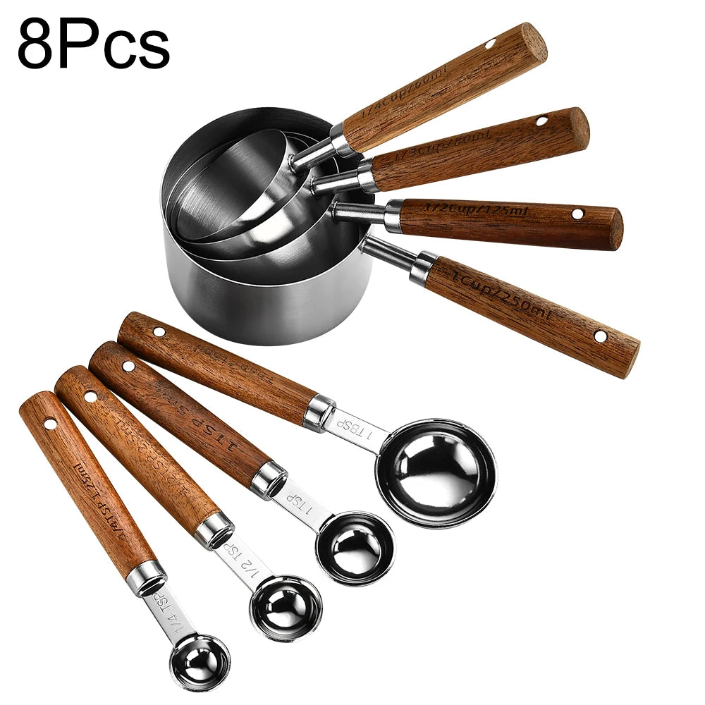 Gold Wooden Handle Measuring Cups & Spoons Set