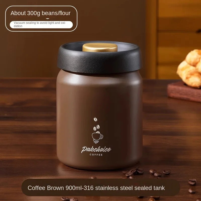 Vacuum Coffee Bean Storage Container Stainless Steel Airtight Canister Light-proof Tea Spice Food Storage Jar Kitchen Tool