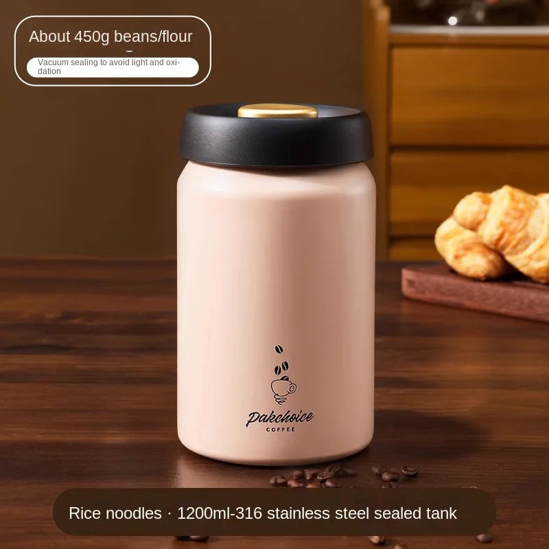 Vacuum Coffee Bean Storage Container Stainless Steel Airtight Canister Light-proof Tea Spice Food Storage Jar Kitchen Tool