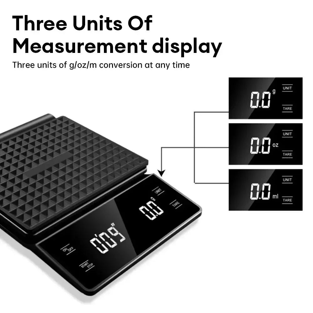 3kg/0.1g Digital Coffee Scale with Timer Kitchen Tools Multifunction Weighing Scale Pour Over Drip Espresso Scale LCD Display