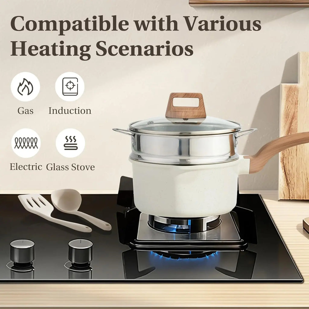 Pots and Pans Set Non Stick, 25-Piece Induction Kitchen Cookware, Stackable RV Cookware with Removable Handle, White