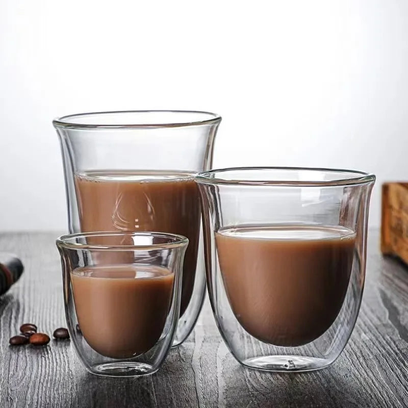 2pcs 80/150/220ml Double Wall Coffee Cup Heat Insulation Glass Cup Beer Milk Water Cups Transparent Cup Glass Drinkware Mug