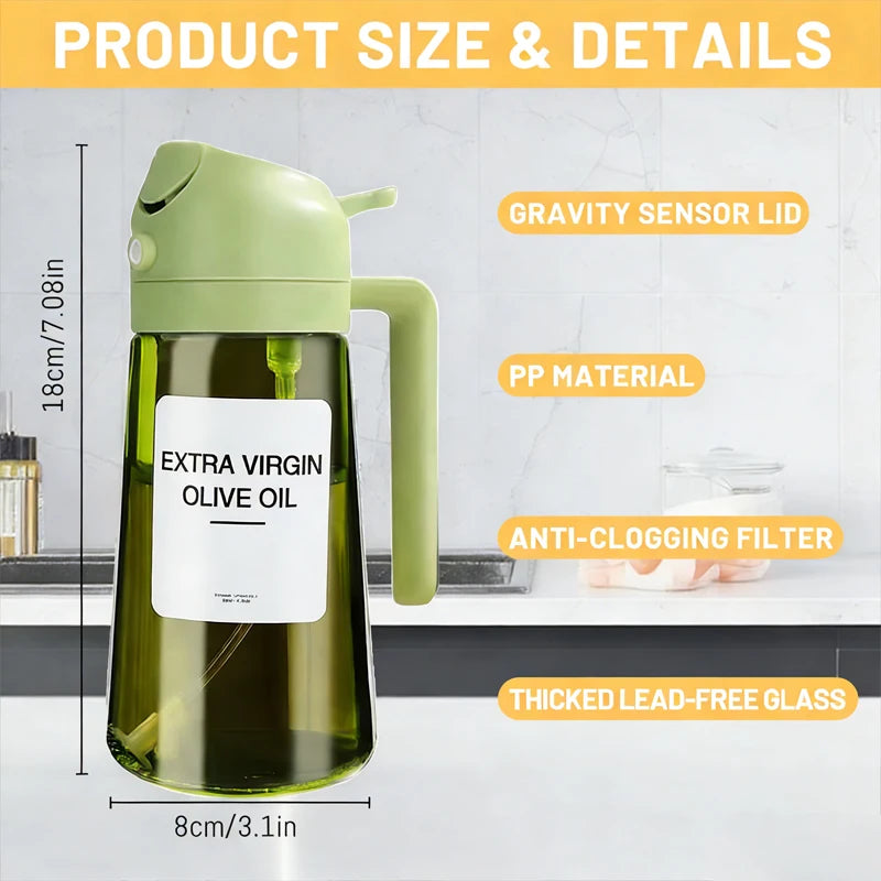 Leakproof 16oz 470ml 2-in-1 Brown Glass Olive Oil Dispenser Sprayer Eco-Friendly Oil Spray Bottle for Cooking Baking BBQ Grill
