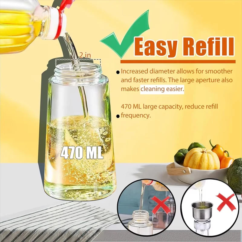 Leakproof 16oz 470ml 2-in-1 Brown Glass Olive Oil Dispenser Sprayer Eco-Friendly Oil Spray Bottle for Cooking Baking BBQ Grill