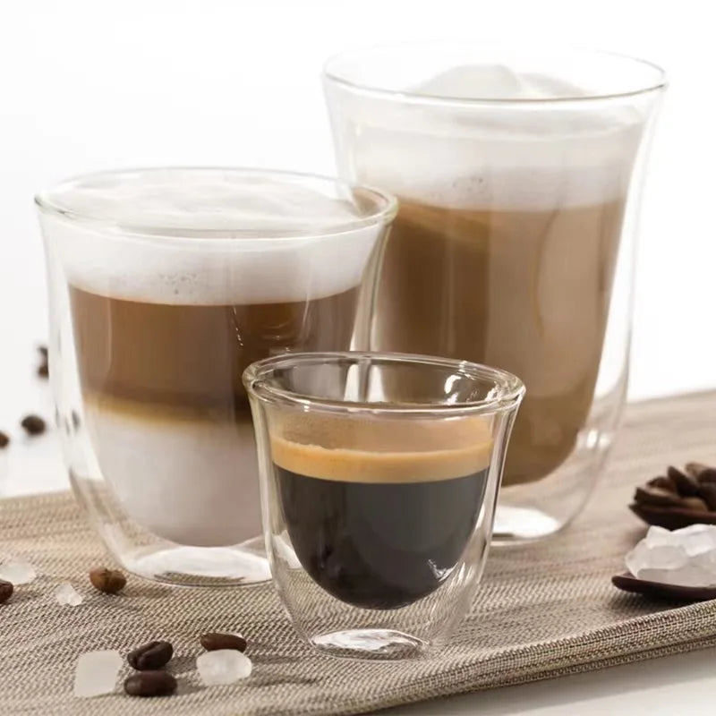2pcs 80/150/220ml Double Wall Coffee Cup Heat Insulation Glass Cup Beer Milk Water Cups Transparent Cup Glass Drinkware Mug