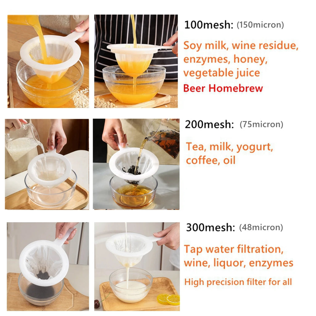 100/200/400 Mesh Kitchen Nut Milk Filter Ultra-fine Mesh Strainer Nylon Mesh Filter Spoon for Soy Milk Coffee Yogurt Strainers
