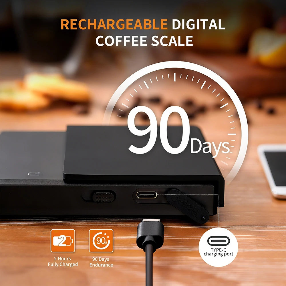 Mini Digital Coffee Scale rechargeable High Precision 0.1g Kitchen Scale With Timer Espresso Coffee Maker LED Display
