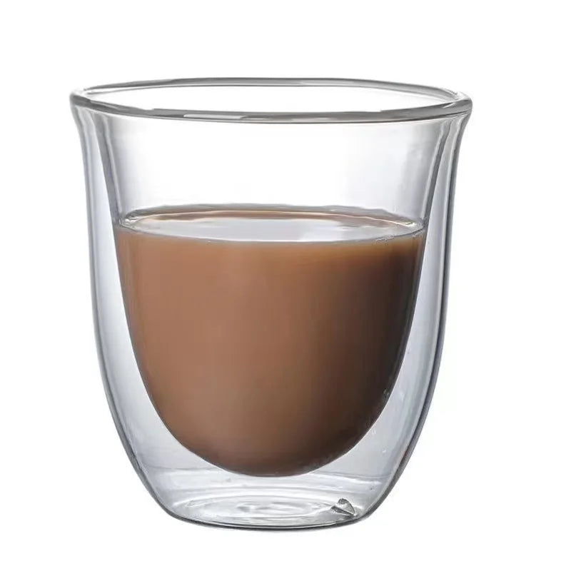 2pcs 80/150/220ml Double Wall Coffee Cup Heat Insulation Glass Cup Beer Milk Water Cups Transparent Cup Glass Drinkware Mug