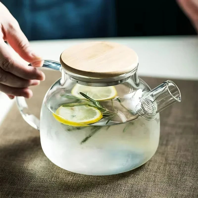 1.8L Transparent Borosilicate Glass Teapot Heat-Resistant Large Clear Fruits Tea Pot Flower Tea Puer Kettle Cup Office Home Tool