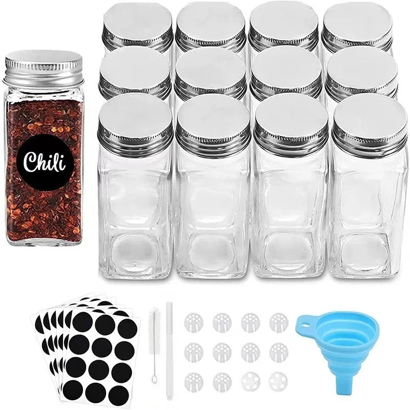 12Pcs Glass Spice Jars with Bamboo Lid Kitchen Glass Jars Spice Jar Set Seasoning Jars Organizer Storage Bottles for Spice Rack