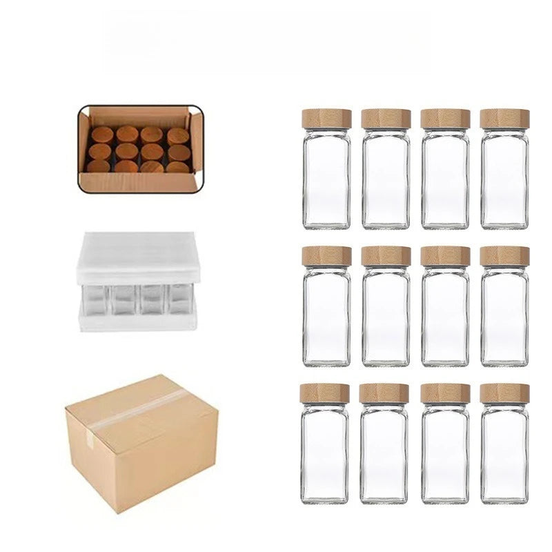 12Pcs Glass Spice Jars with Bamboo Lid Kitchen Glass Jars Spice Jar Set Seasoning Jars Organizer Storage Bottles for Spice Rack