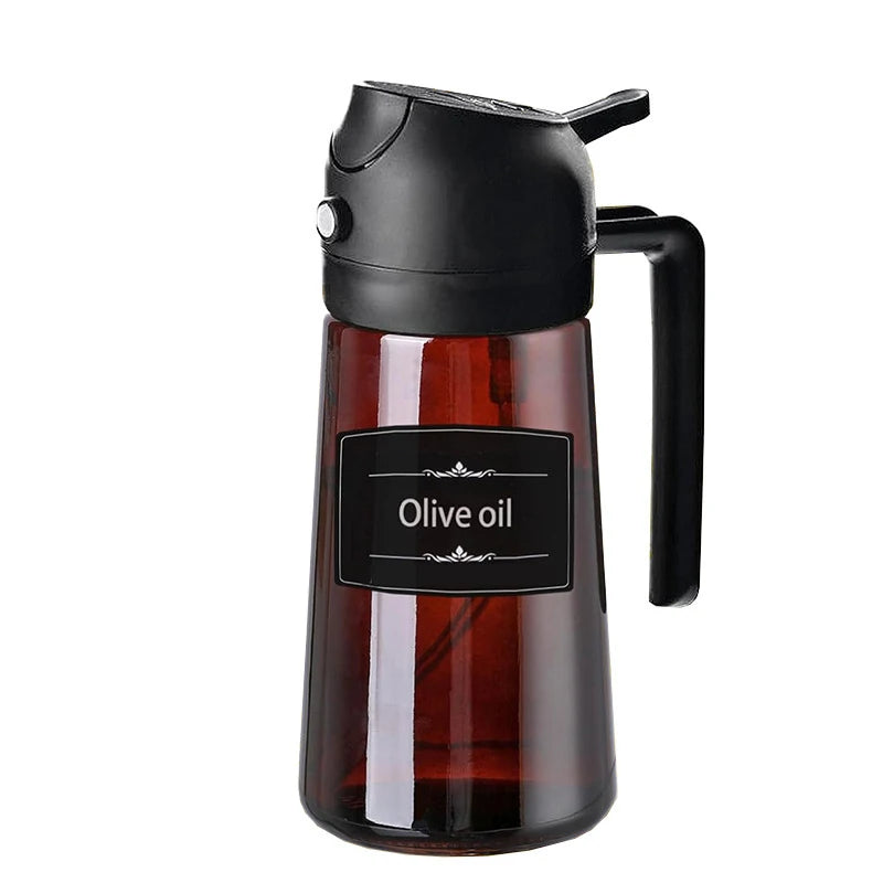 Leakproof 16oz 470ml 2-in-1 Brown Glass Olive Oil Dispenser Sprayer Eco-Friendly Oil Spray Bottle for Cooking Baking BBQ Grill