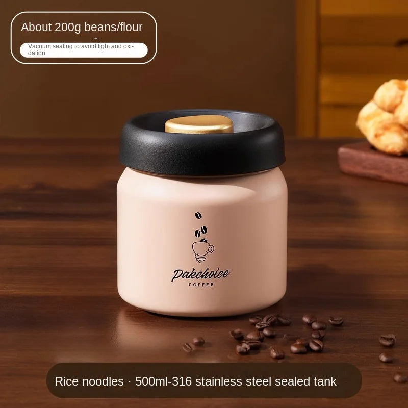 Vacuum Coffee Bean Storage Container Stainless Steel Airtight Canister Light-proof Tea Spice Food Storage Jar Kitchen Tool